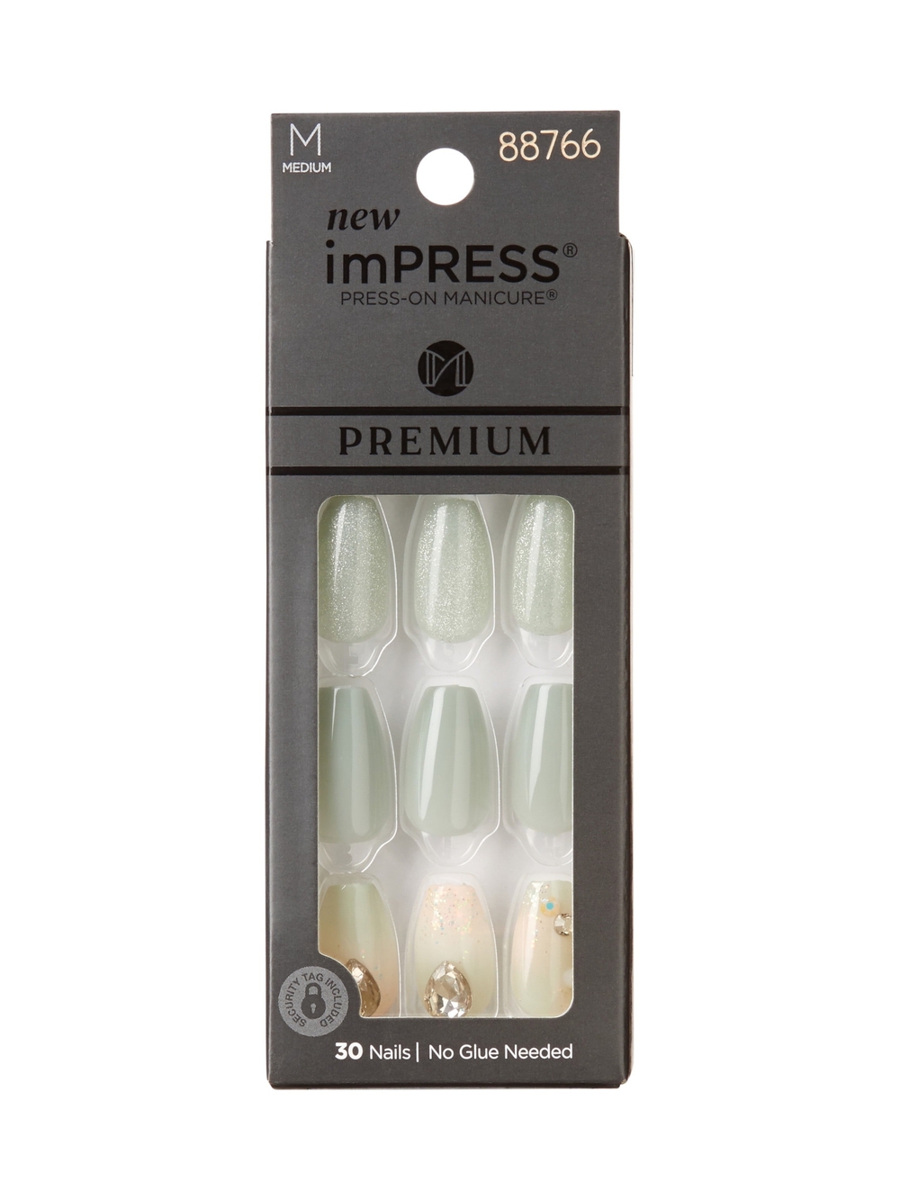imPRESS Press-On Nails in Pale Sage & Pearl Accent Gems